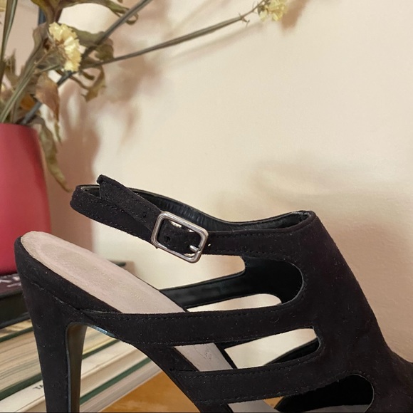 Suede Look Black Slingback Heels - Picture 3 of 4
